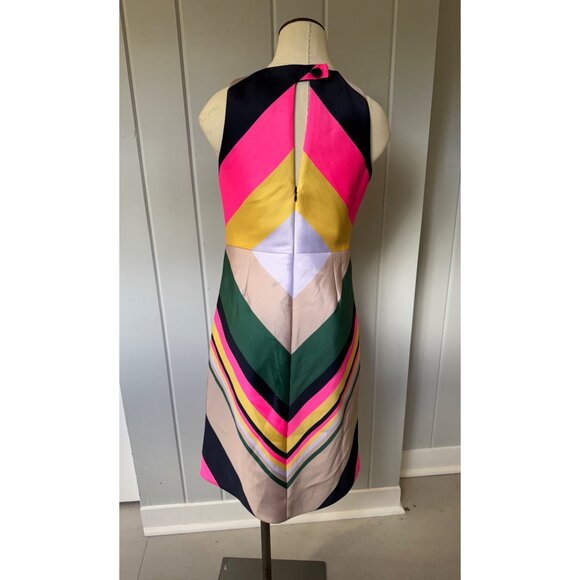 J.Crew Collection Halter Chevron Stripe Dress Size 0 Multicolor Satin - Picture 3 of 11